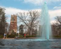 Photo of Beaumont Tower and fountain at Michigan State University 