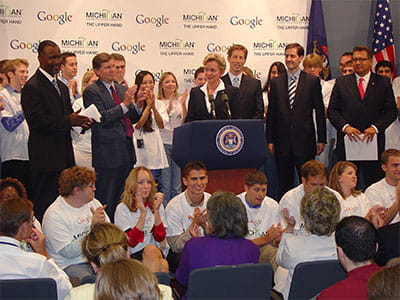 Second image: Governor Granholm at the Google announcement