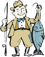 Cartoon drawing of man with fish Cartoon drawing of man with fish