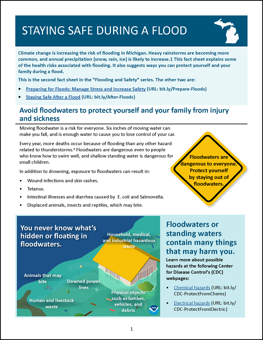Thumbnail image of the Staying Safe During a Flood fact sheet.