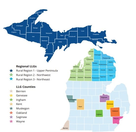 Local Leadership Groups in Michigan Map and Key