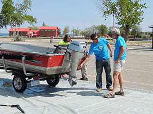 Boat being checked for invasive species