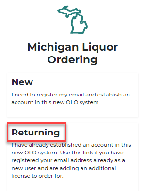 Sign in screen with returning heading highlighted