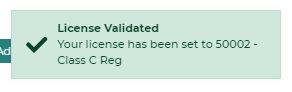 License validated screen