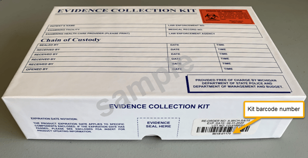 Sexual assault evidence kit barcode sample