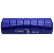 Blue seven-day pill organizer with MOSAIC logo