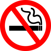 drawing of smoking cigarette with red circle and red slash overlaid, representing no smoking area