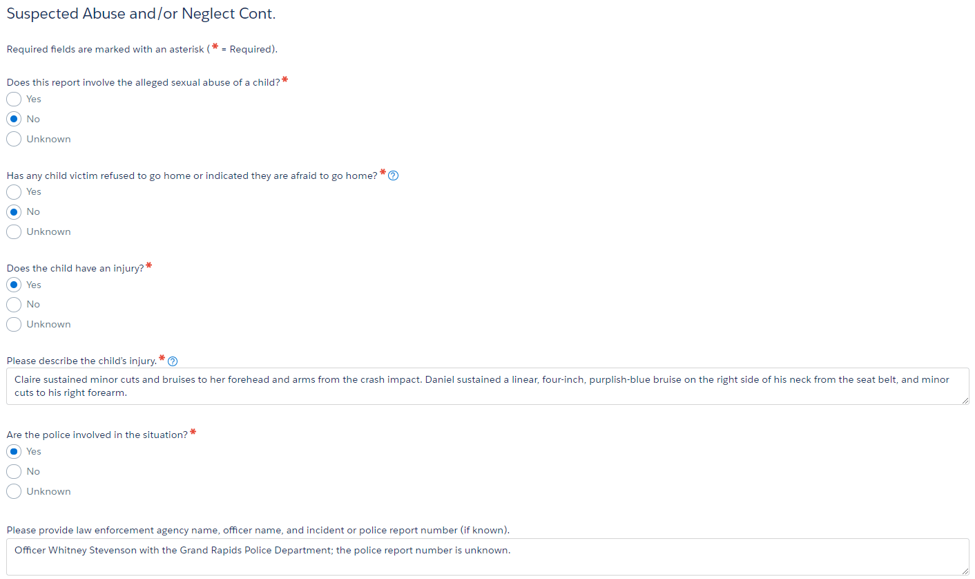 Suspected Abuse and/or Neglect continued screenshot 1