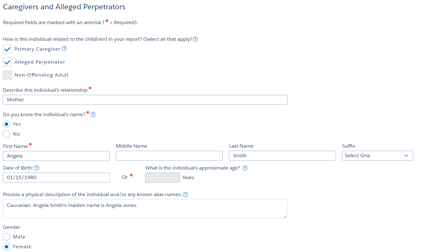 Caregivers and Alleged Perpetrators screenshot 2