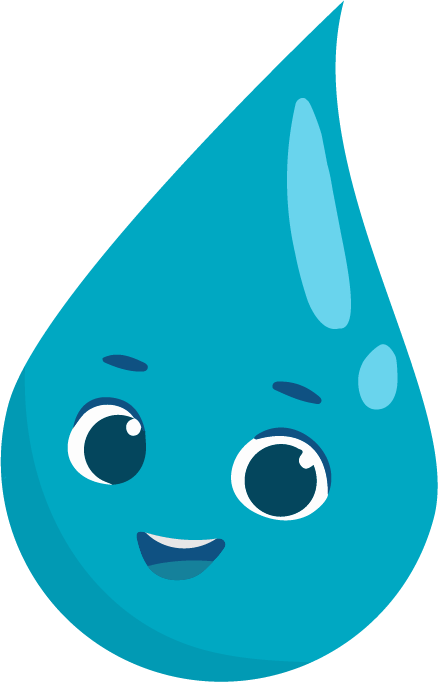 Cartoon water droplet with a smiling face