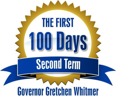 Governor Whitmer 100 days logo.