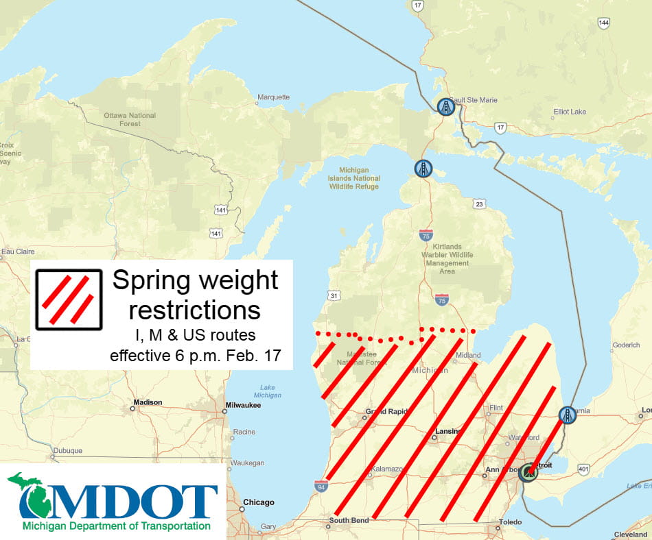 Spring weight restrictions in the upper peninsula February 17, 2026.