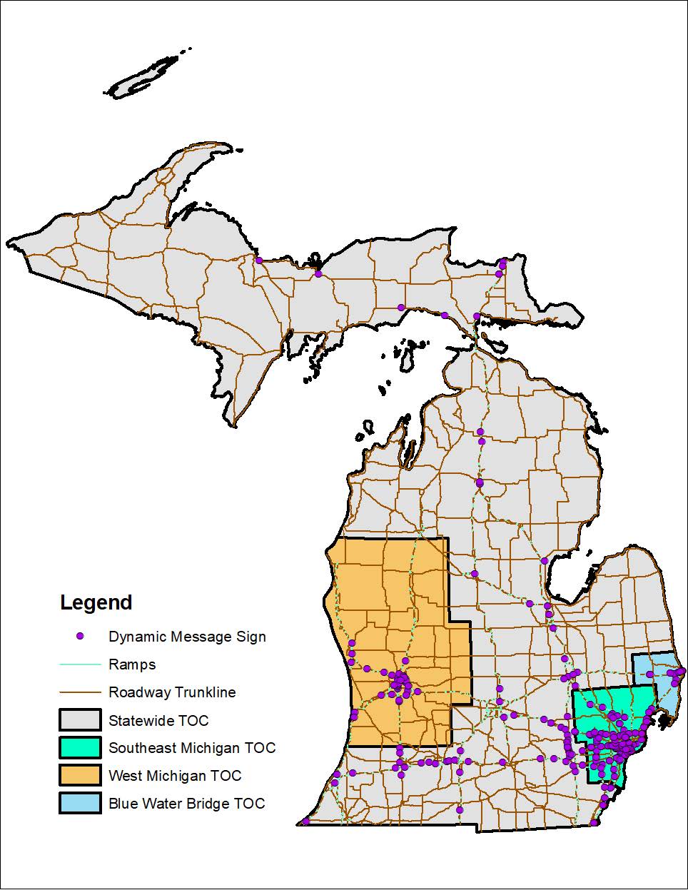 Map showing DMS sites in Michigan.