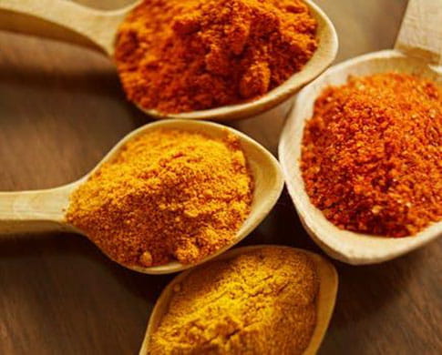 Spoonfuls of different spices