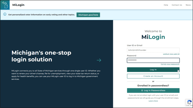 Image of MiLogin login page