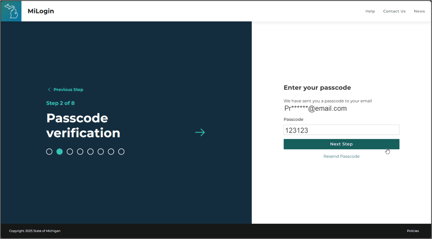 Image of the passcode verification prompt for MiLogin