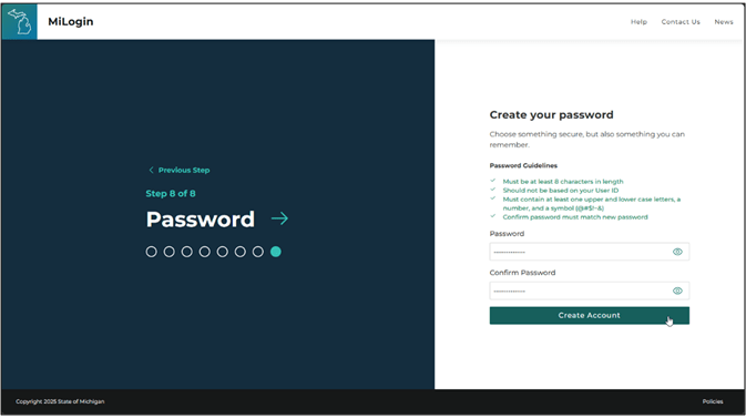 Image of the password (create) prompt in MiLogin