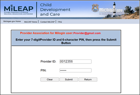 Figure 14. Image of I-Billing Association for MiLogin with Provider ID and PIN entered for second provider ID