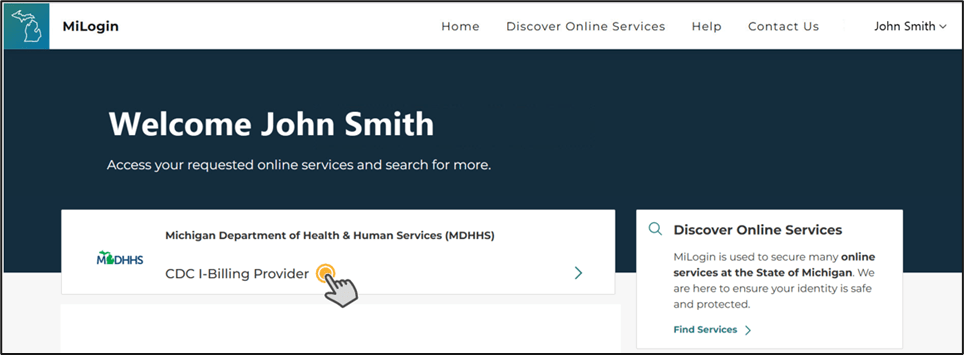Figure 7. Image of MiLogin welcome homepage