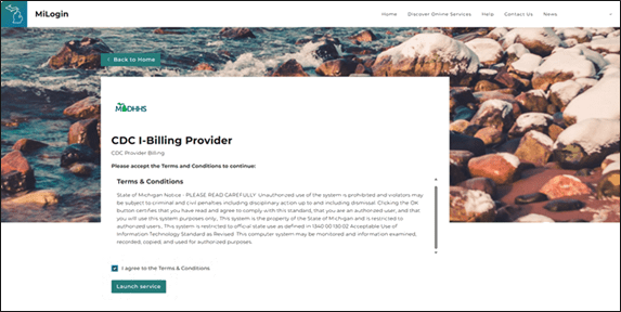 Figure 8. Image of CDC I-Billing Provider Terms & Conditions