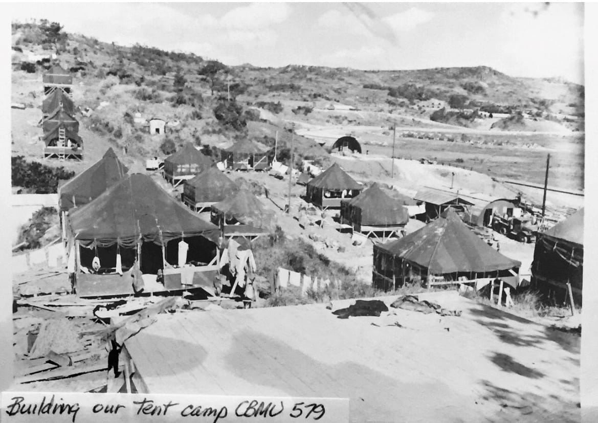 The Seabees built tent camps and roads on Okinawa