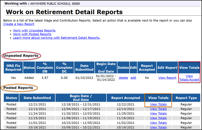 works on retirement detail reports