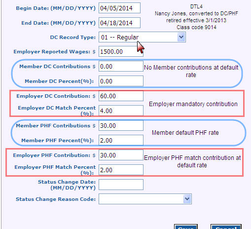 Screenshot: Detail 4 record for qualified participant retiree in critical shortage