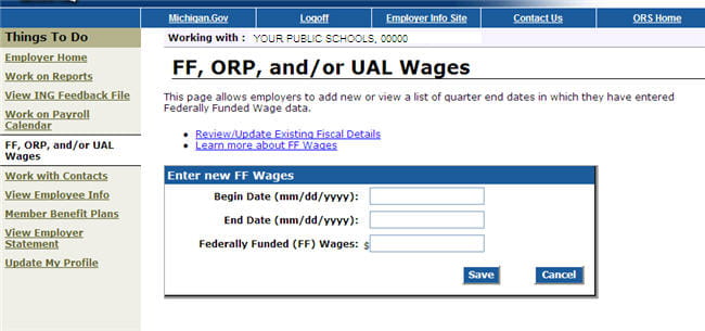 Screenshot of the Enter new federally funded wages screen with save button highlig