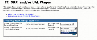 Screenshot: Review/Update Existing Fiscal Details - drop down box shows Select a Q