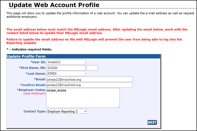 Update Web Account Profile