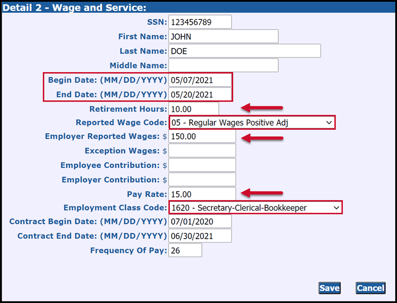 Detail 2 - Wage and Service adjustments screenshot