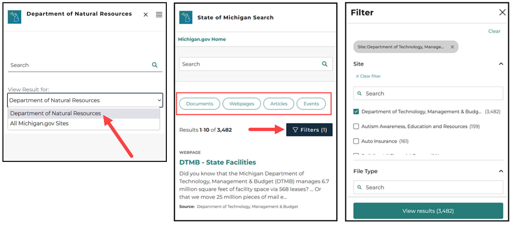 Images of new SOM search in Mobile view including site scope, categories, and filters.